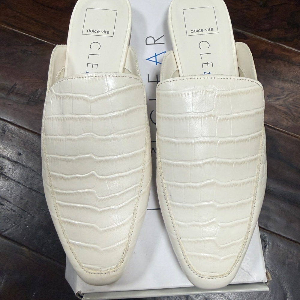 Dolce Vita Cream Croc-Embossed Mules